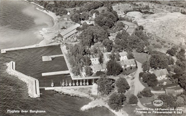 A greeting from Borghamn: Aerial view of Borghamn, before 1961, Collection Beckmann