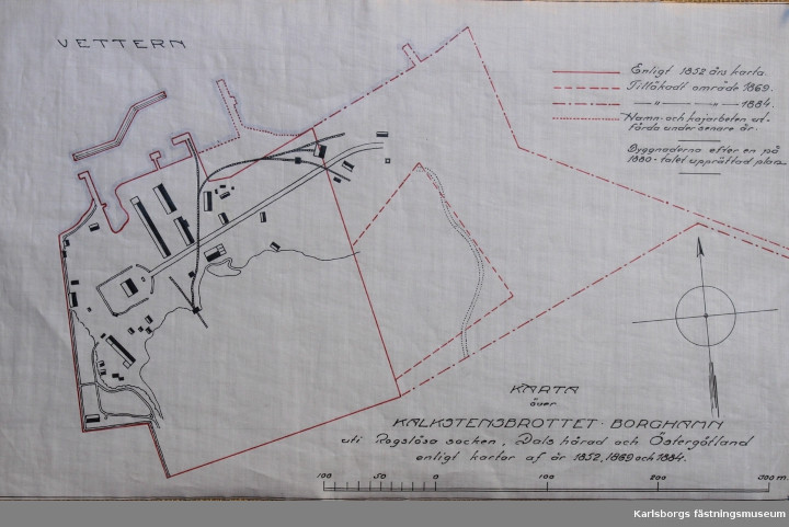 Karlsborg fästningsmuseet: Karta över Kalkstenbrottet i Borghamn 1852-1884