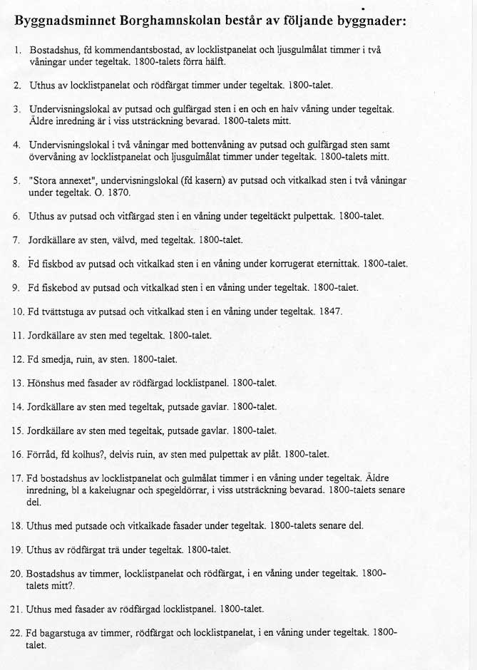 Directory over listed buildings of Borghamn school (from government decision)