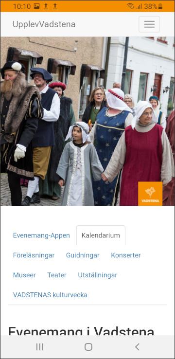 Evenemang i Vadstena appen - kalendariet